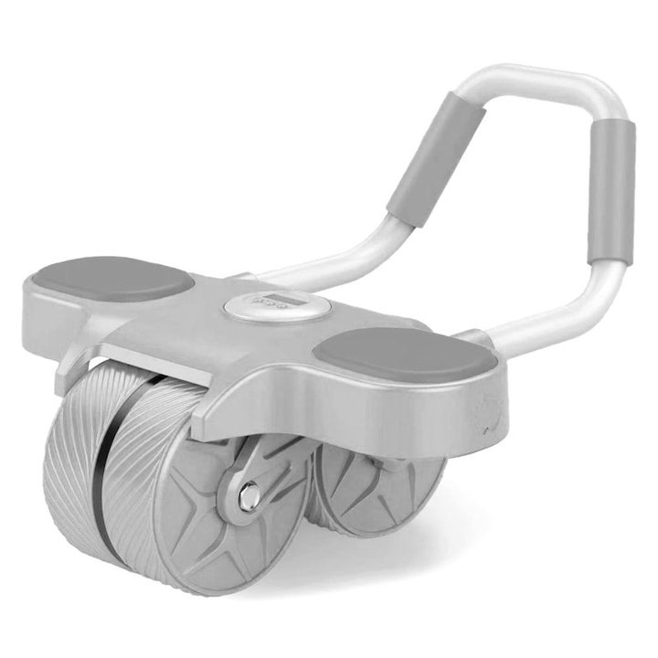 AB Roller Wheel With Automatic Rebound, Double Wheel Design, Elbow Support, Knee Pad & Timer, Grey